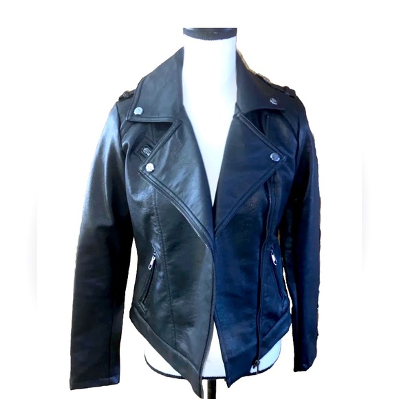 Steve Madden Black Leather Laced Up Sleeves & Sides Motorcycle Jacket Womens Sm - Picture 8 of 12